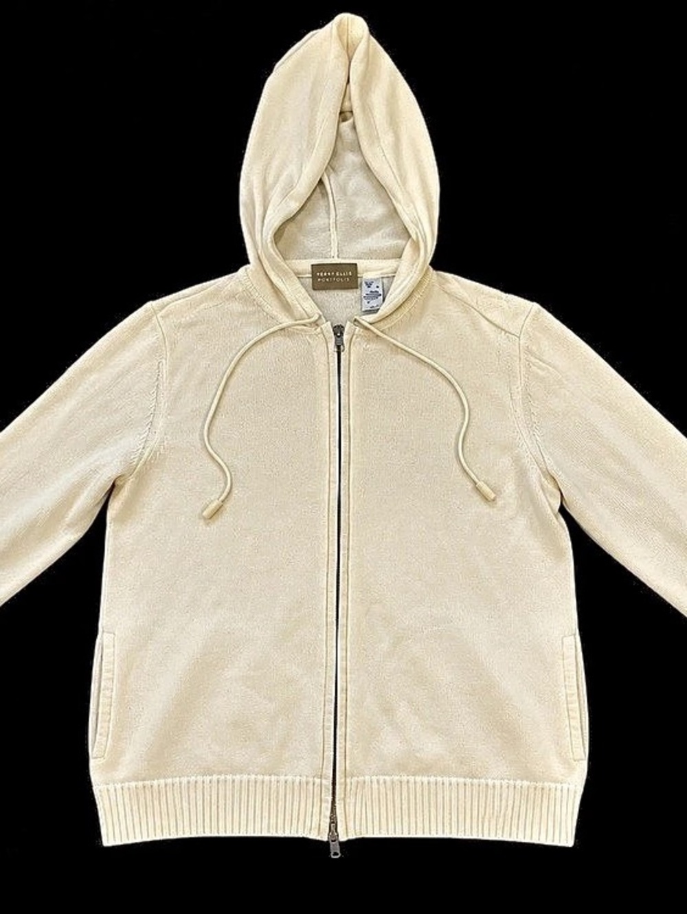 Liz Claiborne Cotton Zip-Up Hoodie in Cream Large Like New